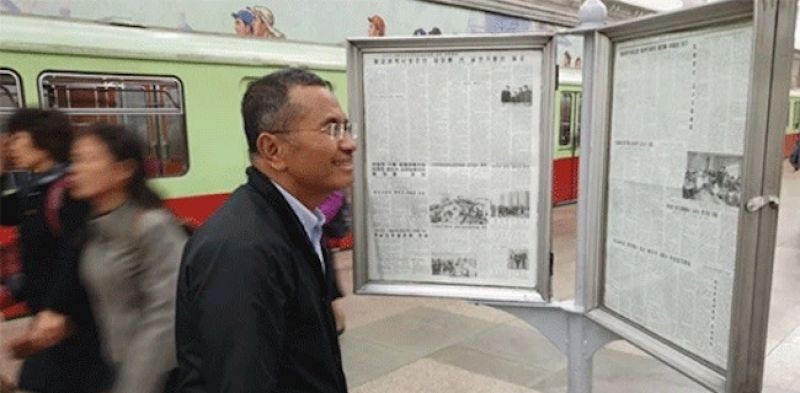 Dahlan Iskan di stasiun kereta bawah tanah Pyongyang, Korea Utara/RMOL