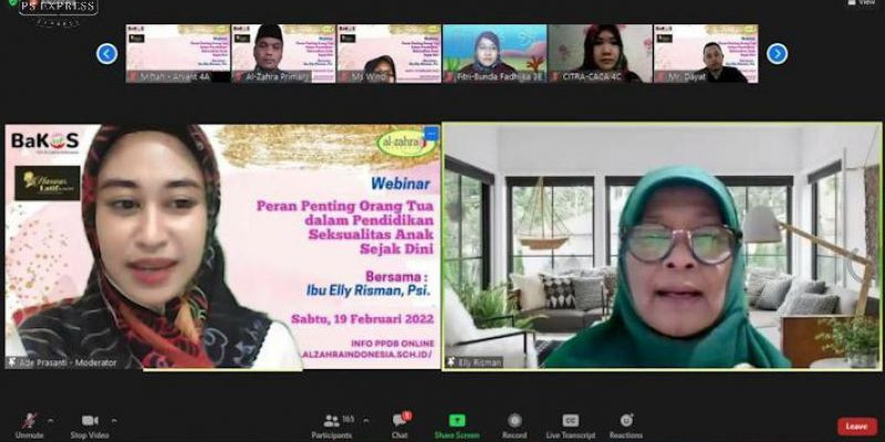 Ibu Elly Risman, Psi saat menjadi nara sumber utama dalam webinar parenting yang diadakan oleh Komite SD Al-Zahra Indonesia, Pamulang- Tangsel, Sabtu 19 Februari 2022/ Foto: Tangkapan Layar Farah 