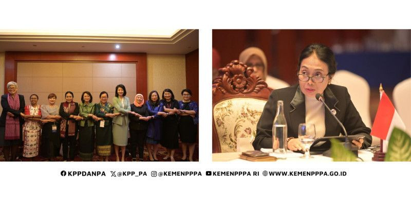 Ketua ASEAN Ministerial Meeting on Women (AMMW) Bintang Puspayoga di KTT ASEAN Women Leaders’ Summit. (KemenPPPA)