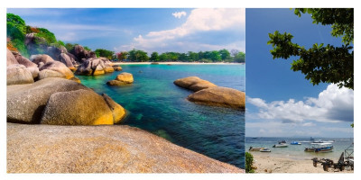 Paduan Sempurna Matahari, Pasir Putih, dan Bebatuan Granit di Pantai Tanjung Tinggi, Belitung