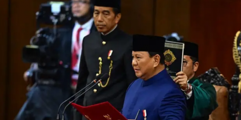 Prabowo Subianto membacakan Sumpah dan Janji Presiden di Gedung Nusantara DPR-MPR, Jakarta (20/10). (ANTARA)