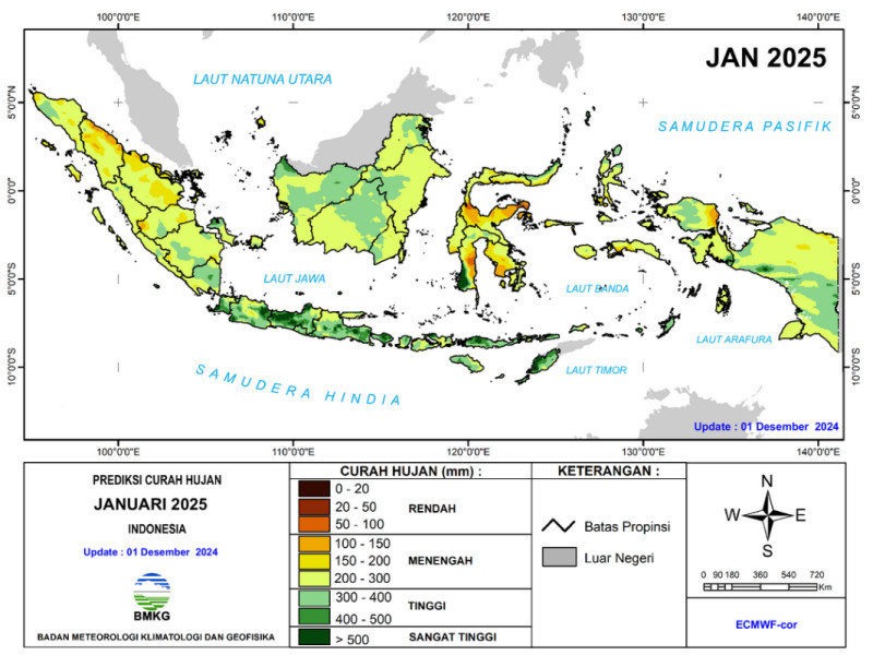 Informasi iklim terkait prediksi curah hujan hingga Januari 2025. (BMKG)