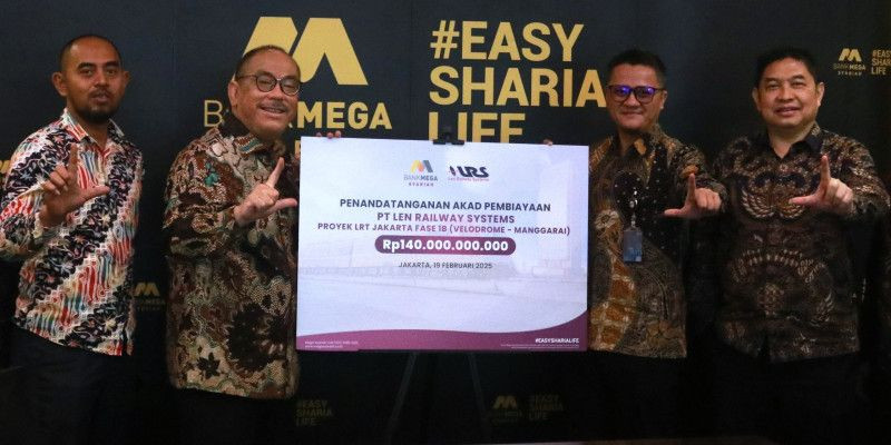 Penandatanganan kerja sama Bank Mega Syariah & PT Len Railway Systems. (Ist)