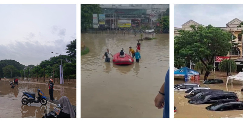 Di antara foto-foto yang beredar di media sosial (4/3) seputar banjir di Bekasi. (Ist)